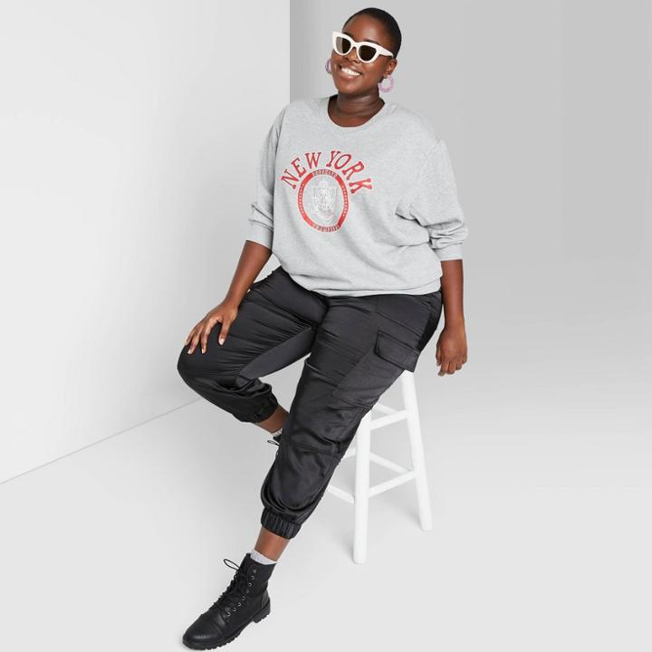 Women's Plus Size Long Sleeve Crewneck Oversized Sweatshirt - Wild Fable Heather Gray 1x, Women's,