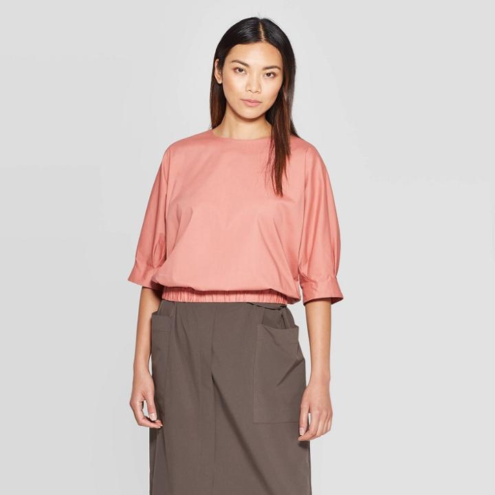 Women's Elbow Sleeve Crewneck Blouse - Prologue Rose (pink)