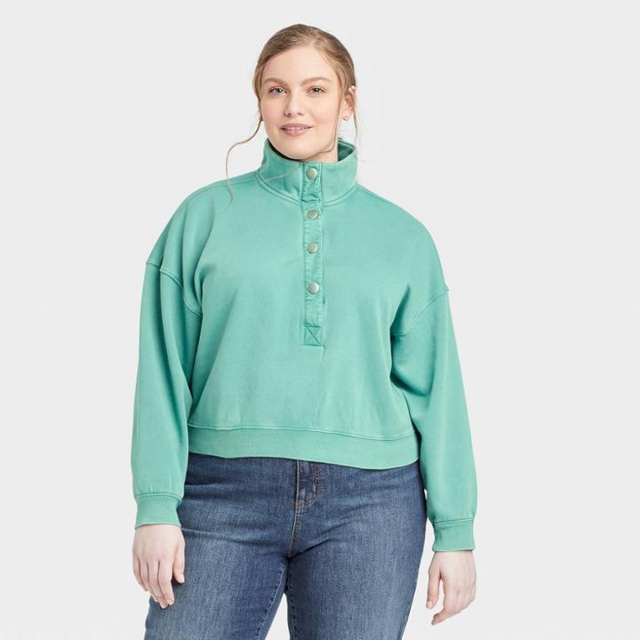 Women's Plus Size Fleece Sweatshirt - Universal Thread Teal Green