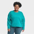 Women's Plus Size Cotton Fleece Crewneck Cropped Sweatshirt - All In Motion Turquoise Green