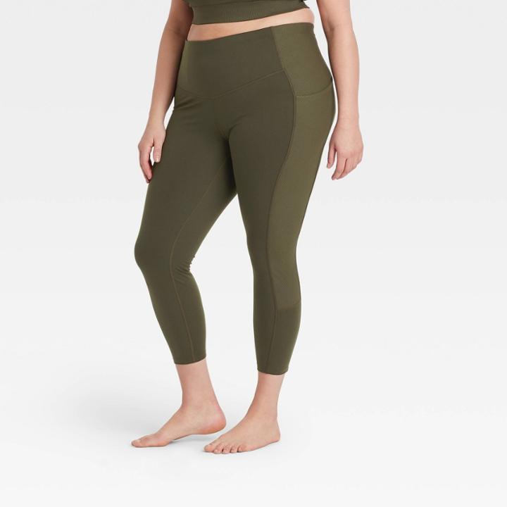 Women's Plus Size Contour Flex High-waisted Ribbed 7/8 Leggings 24.7 - All In Motion Olive