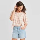 Women's Plaid Bubble 3/4 Sleevetop - Universal Thread Neutral