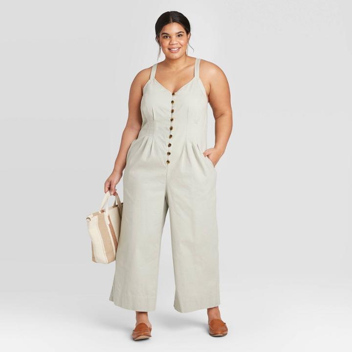 Women's Plus Size Sleeveless Button-front Jumpsuit - Universal Thread Gray