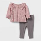 Grayson Collective Baby Girls' 2pc Cozy Floral Ribbed Top & Bottom Set - Rose Pink Newborn