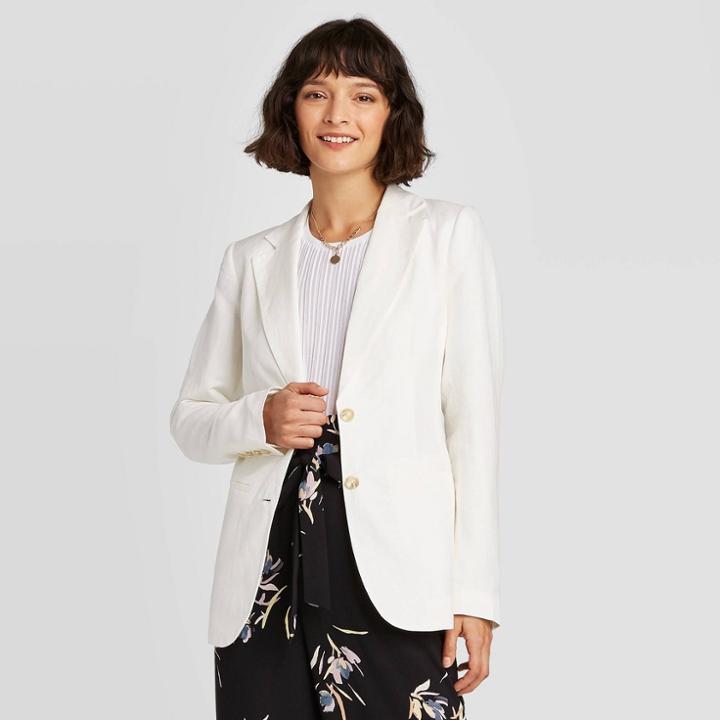 Women's Long Sleeve Linen Blazer - A New Day Cream 2, Women's, White