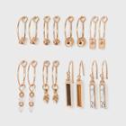 Mixed Semi-precious With Geometric Shape Charm Hoop Earring Set 8pc - Universal Thread Worn Gold