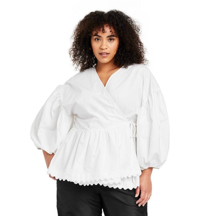 Women's Plus Size Scallop Edge Wrap Top - Kika Vargas X Target White