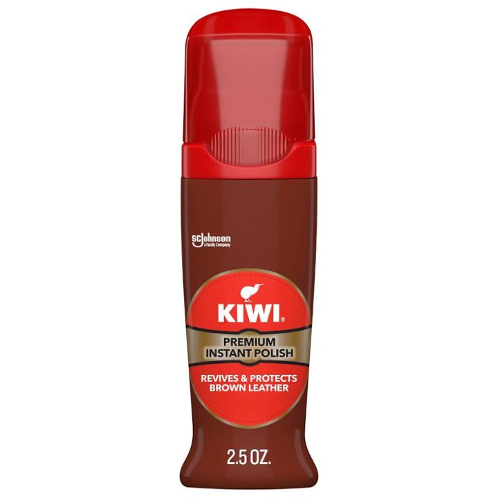 Kiwi Instant Shine And Protect, Brown Liquid Shoe Polish, 2.5 Oz (1 Bottle With Sponge Applicator)