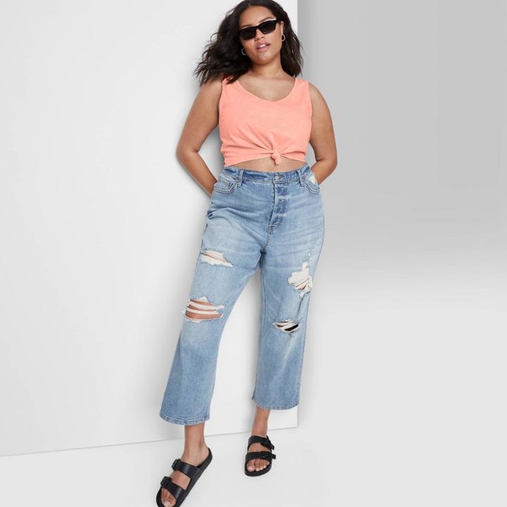 Women's Plus Size Slim Fit Tie-front Tiny Tank Top - Wild Fable Coral