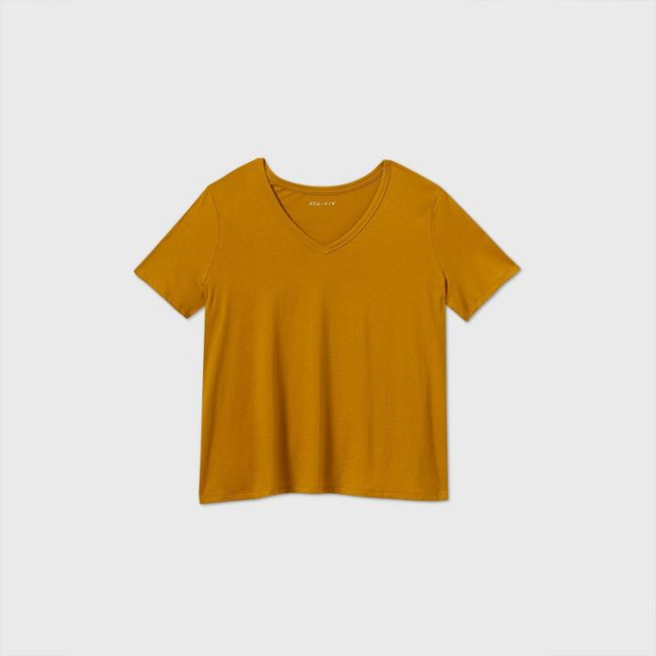 Women's Plus Size Short Sleeve V-neck Essential T-shirt - Ava & Viv Green