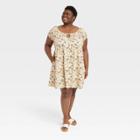 Women's Plus Size Puff Short Sleeve Day Dress - Universal Thread Cream Floral 1x, Ivory Floral