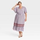 Women's Plus Size Flutter Short Sleeve Smocked Dress - Knox Rose Purple Floral