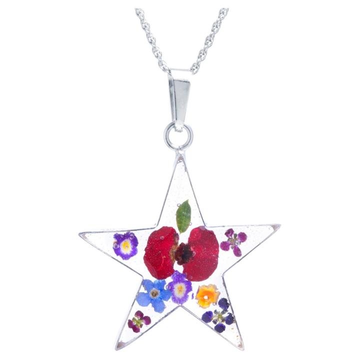 Target Women's Sterling Silver Pressed Flowers Star Pendant (18), Size: Small,