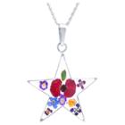 Target Women's Sterling Silver Pressed Flowers Star Pendant (18), Size: Small,