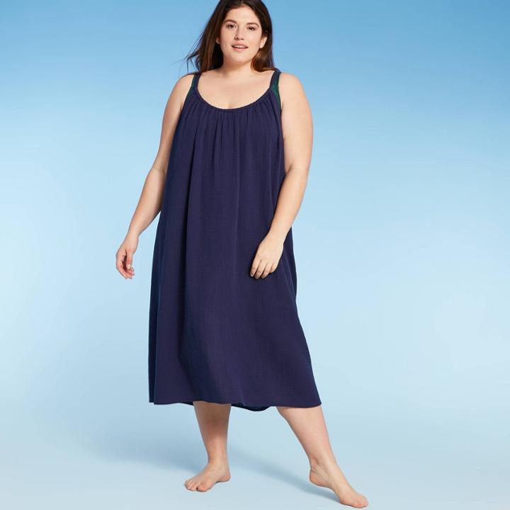 Women's Plus Size Midi Cover Up Dress - Kona Sol Navy