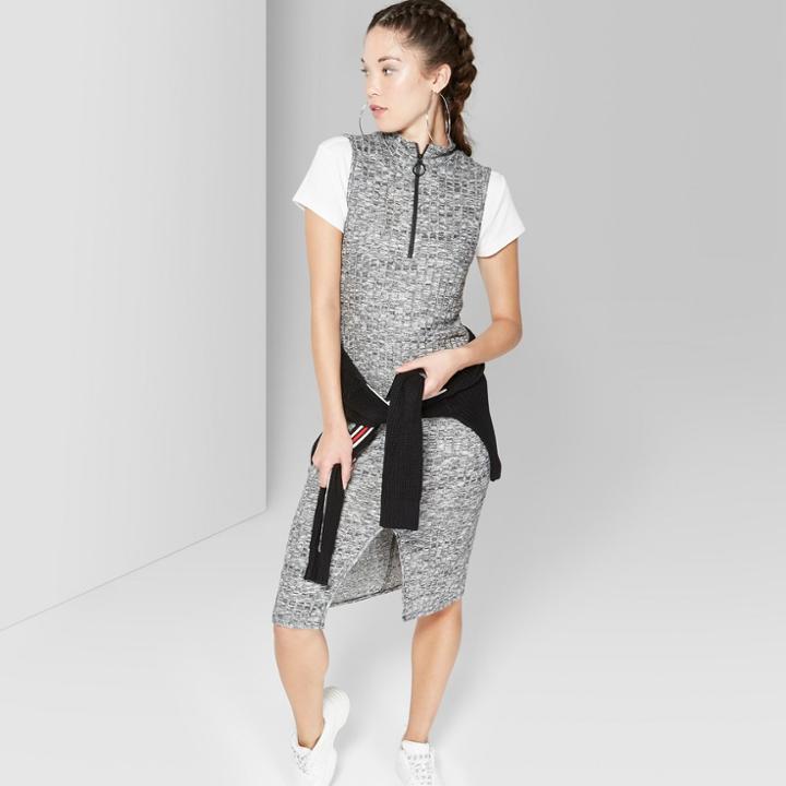 Women's Sleeveless Zip Front Knit Midi Dress - Wild Fable Black/white