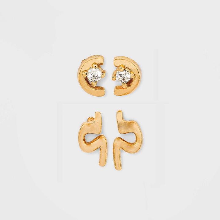 14k Gold Plated Cubic Zirconia Geometric Duo Stud Earrings - A New Day