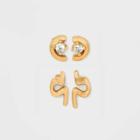 14k Gold Plated Cubic Zirconia Geometric Duo Stud Earrings - A New Day