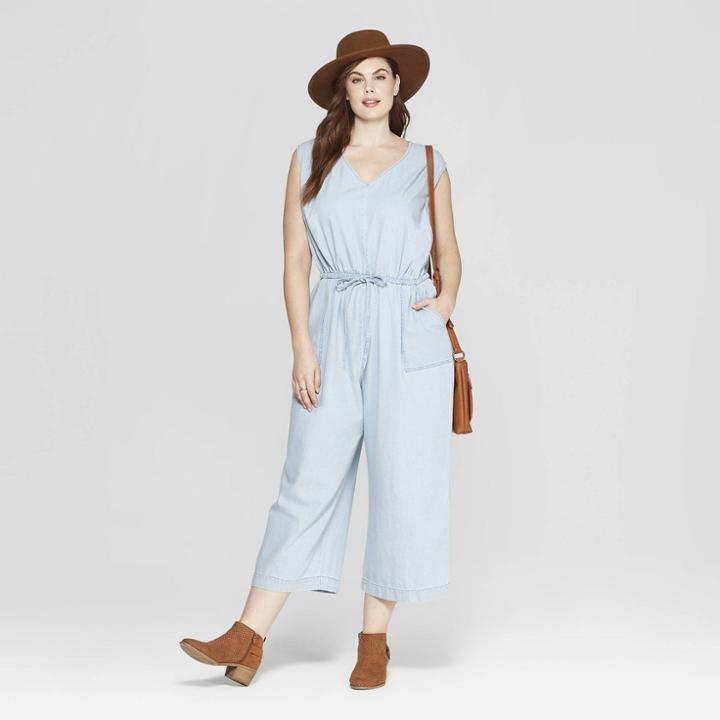 Women's Plus Size Denim V-neck Jumpsuit - Universal Thread