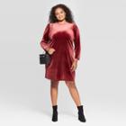 Women's Plus Size Long Sleeve Crewneck At Knee Sheath Dress - A New Day Burgundy 3x, Women's,