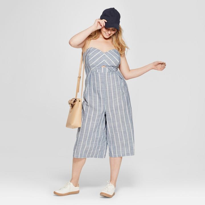 Women's Plus Size Striped Tube Jumpsuit - Universal Thread Blue
