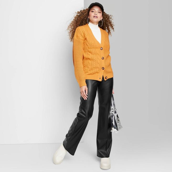 Women's Oversized Boyfriend Cardigan - Wild Fable Dark Gold