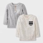 Toddler Boys' 2pk Double Knit Long Sleeve Henley T-shirt - Cat & Jack Cream