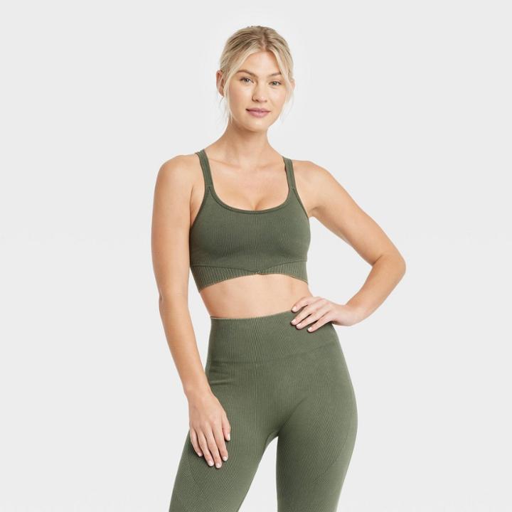 Women's Ribbed Seamless Bra - Joylab Olive Green