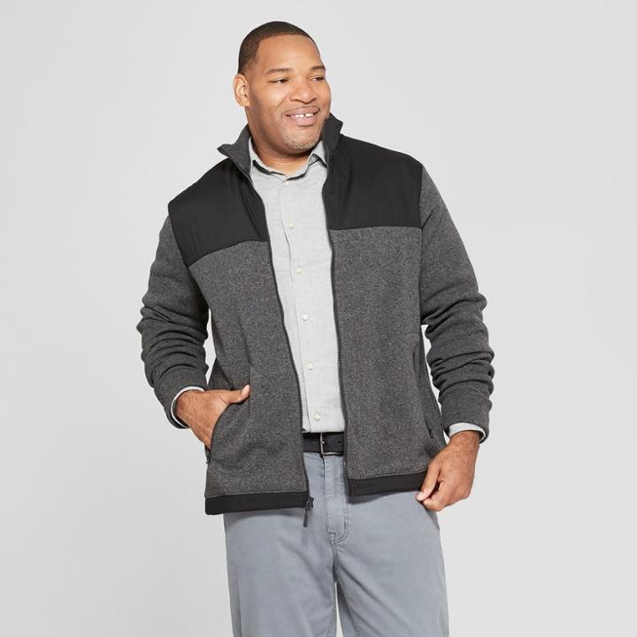 Men's Tall Regular Fit Zip-up Fleece Jacket - Goodfellow & Co Charcoal (grey)