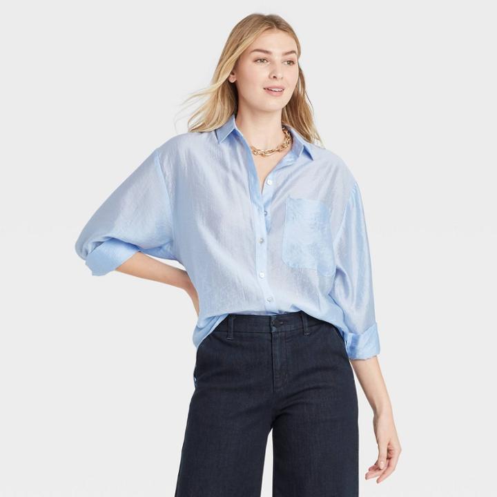 Women's Long Sleeve Button-down Boyfriend Shirt - A New Day