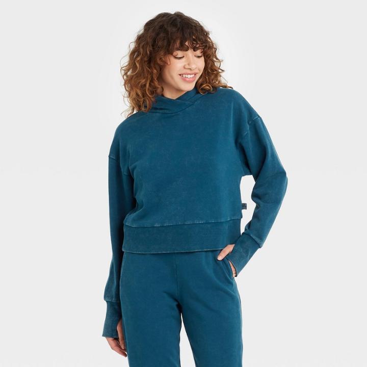 Women's French Terry Acid Wash Hoodie - Joylab Blue