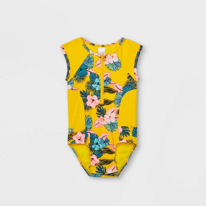 Toddler Girls' Floral Zip-front One Piece Swimsuit - Cat & Jack Yellow