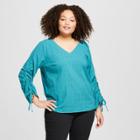 Women's Plus Size Ruched Sleeve Blouse - Ava & Viv Teal (blue)