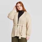 Women's Plus Size Long Sleeve Tie Waist Chunky Cardigan - Who What Wear Beige 1x, Women's,
