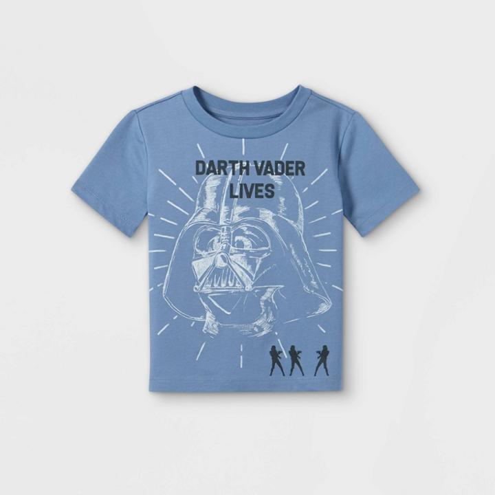 Toddler Boys' Star Wars Darth Vader Lives Short Sleeve Graphic T-shirt - Blue 3t - Disney