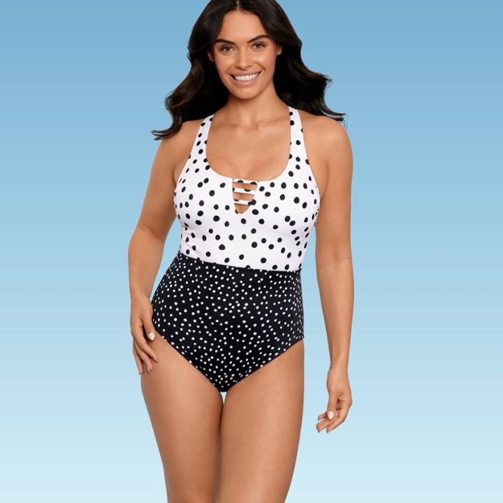 Women's Slimming Control Strappy Cut Out Crossback One Piece Swimsuit - Beach Betty By Miracle Brands Black
