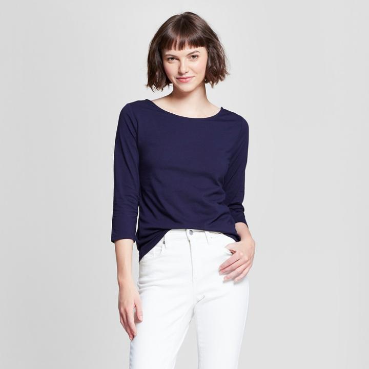 Women's 3/4 Sleeve Ballet-back T-shirt - A New Day Navy (blue)