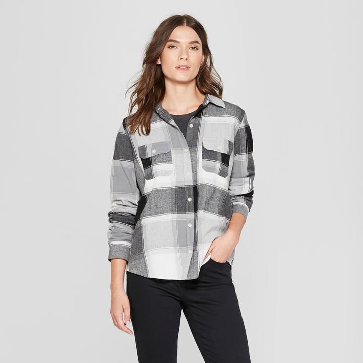 Women's Long Sleeve Flannel Shirt - Universal Thread Black