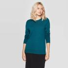 Women's Long Sleeve Ribbed Cuff Crewneck Pullover Sweater - A New Day Teal Blue