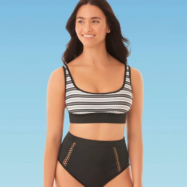 Women's Slimming Control Stripe Crop Top Bikini Top - Beach Betty By Miracle Brands Black/white S, Women's,