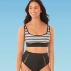 Women's Slimming Control Stripe Crop Top Bikini Top - Beach Betty By Miracle Brands Black/white S, Women's,