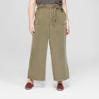 Women's Plus Size Tie Waist Wide Leg Crop Pants - Universal Thread Olive X, Green