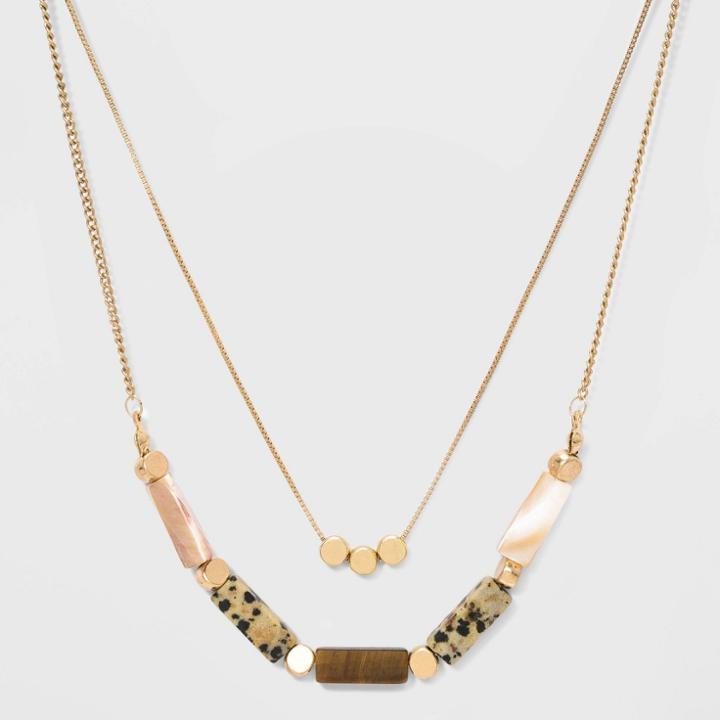 Semi-precious Stones Lip Shell Tiger Eye Dalmatian Jasper Necklace - Universal Thread Tan, Women's