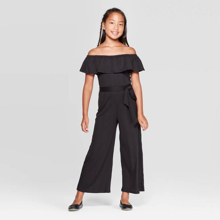 Girls' Off Shoulder Jumpsuit - Art Class Black