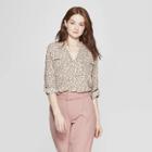 Women's Leopard Print Long Sleeve Utility Popover Shirt - A New Day Tan