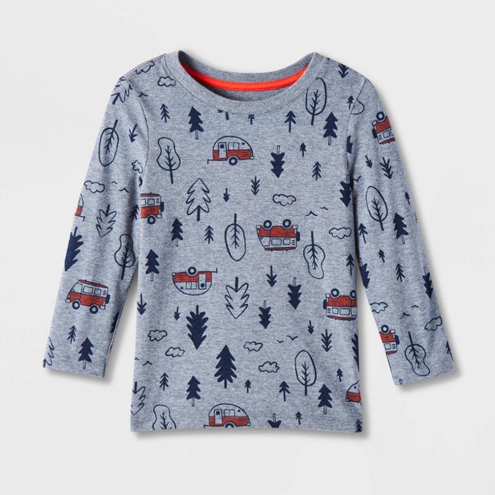 Toddler Boys' Long Sleeve Jersey Knit Crewneck T-shirt - Cat & Jack Light Navy Blue