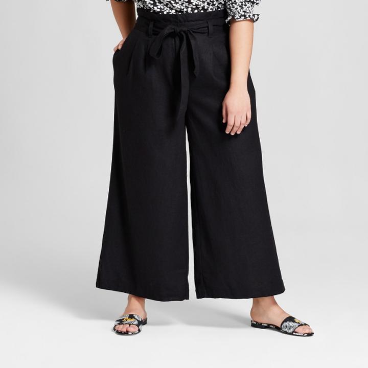 Women's Plus Size Wide Leg Paperbag Pants - Who What Wear Black