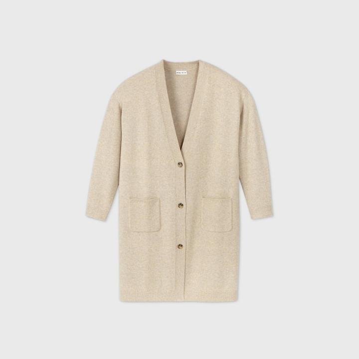 Women's Plus Size Deep V-neck Duster Cardigan - Ava & Viv Khaki X, Brown