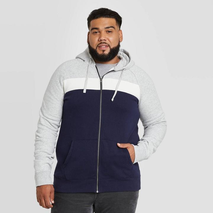 Men's Tall Regular Fit Full Zip Fleece Hoodie Sweatshirt - Goodfellow & Co Blue