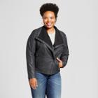 Women's Plus Rib Knit Faux Leather Moto Jacket - Ava & Viv Black